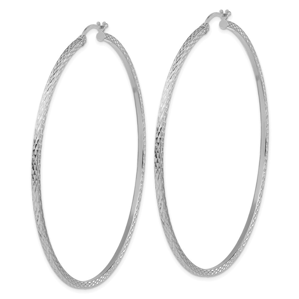 Sterling Silver Rhodium-plated Diamond-cut 2x70mm Square Tube Hoop Earrings