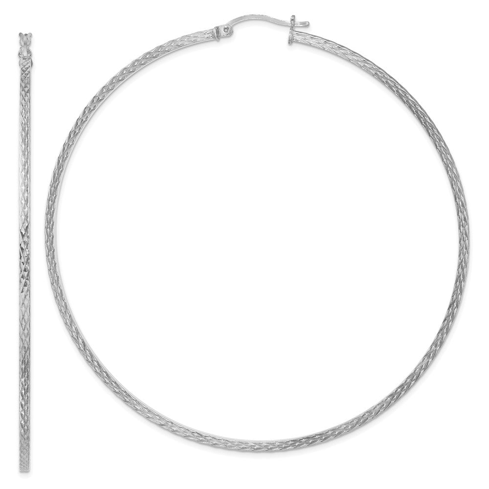 Sterling Silver Rhodium-plated Diamond-cut 2x80mm Square Tube Hoop Earrings