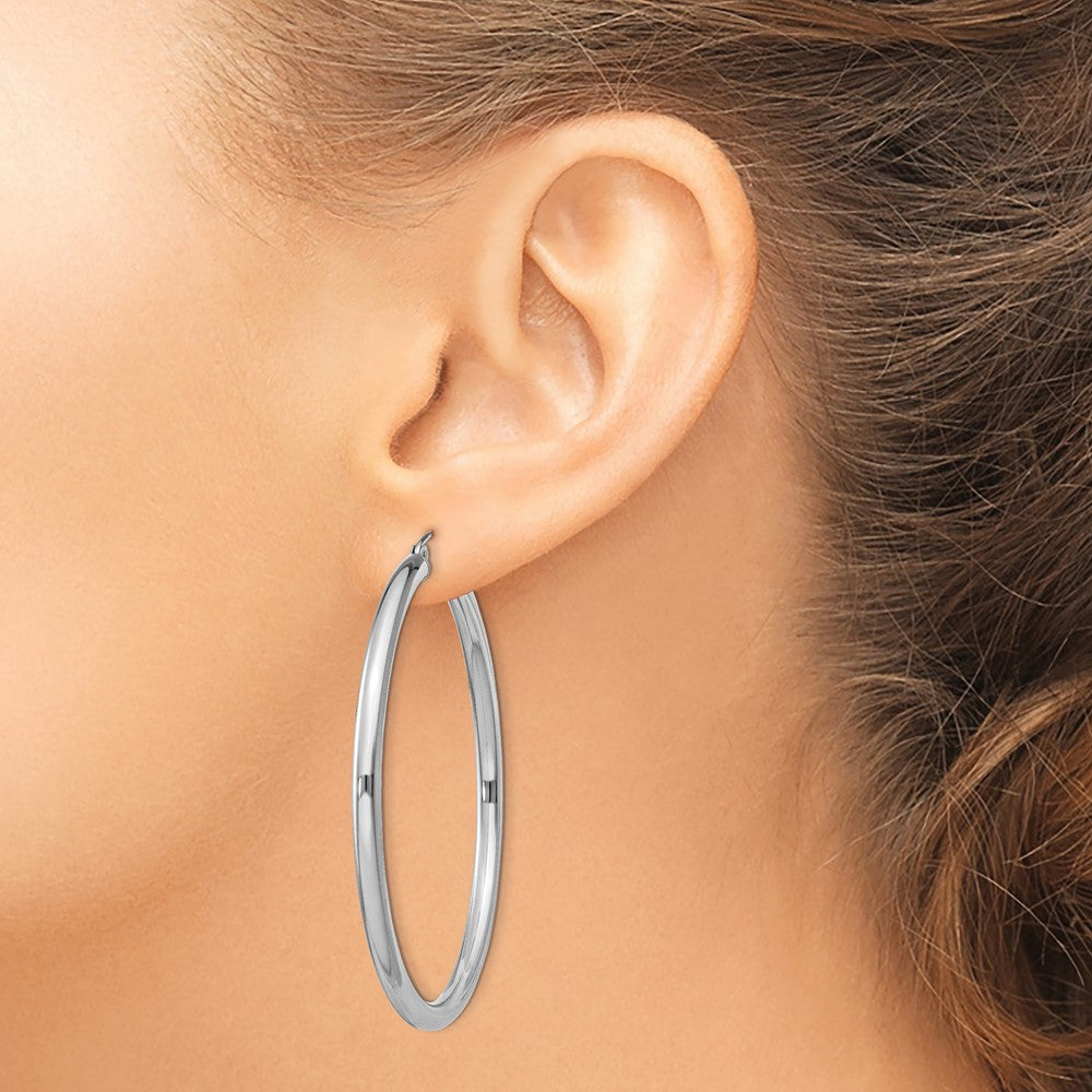 Sterling Silver Rhodium-plated 3mm Round Hoop Earrings