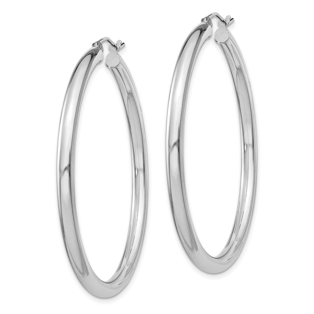Sterling Silver Rhodium-plated 3mm Round Hoop Earrings