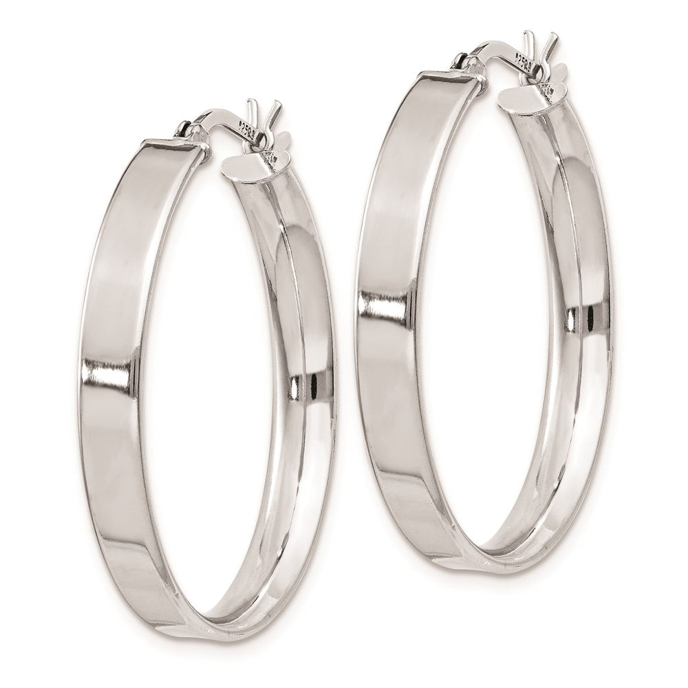 Sterling Silver Rhodium Plated 4.25x30 Hoop Earrings