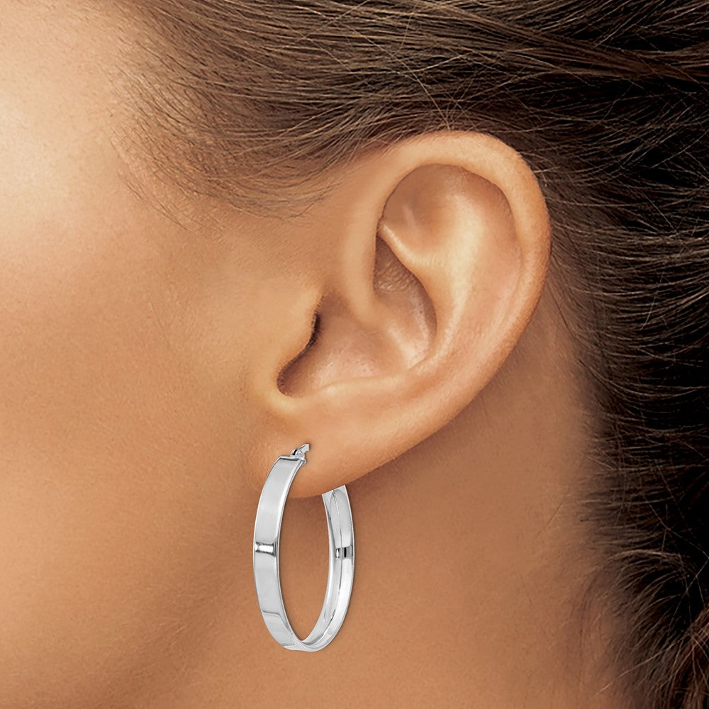 Sterling Silver Rhodium Plated 4.25x30 Hoop Earrings