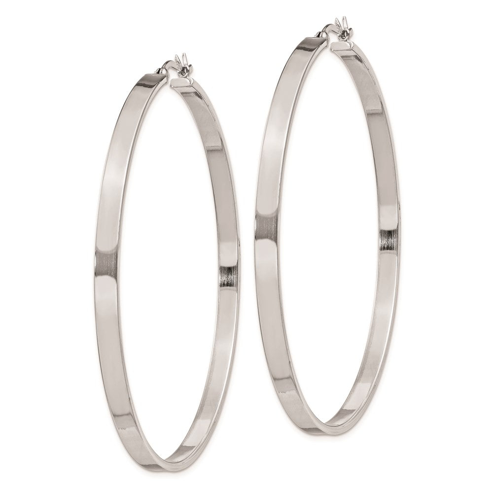 Sterling Silver Rhodium-plated 3.5x60mm Hoop Earrings