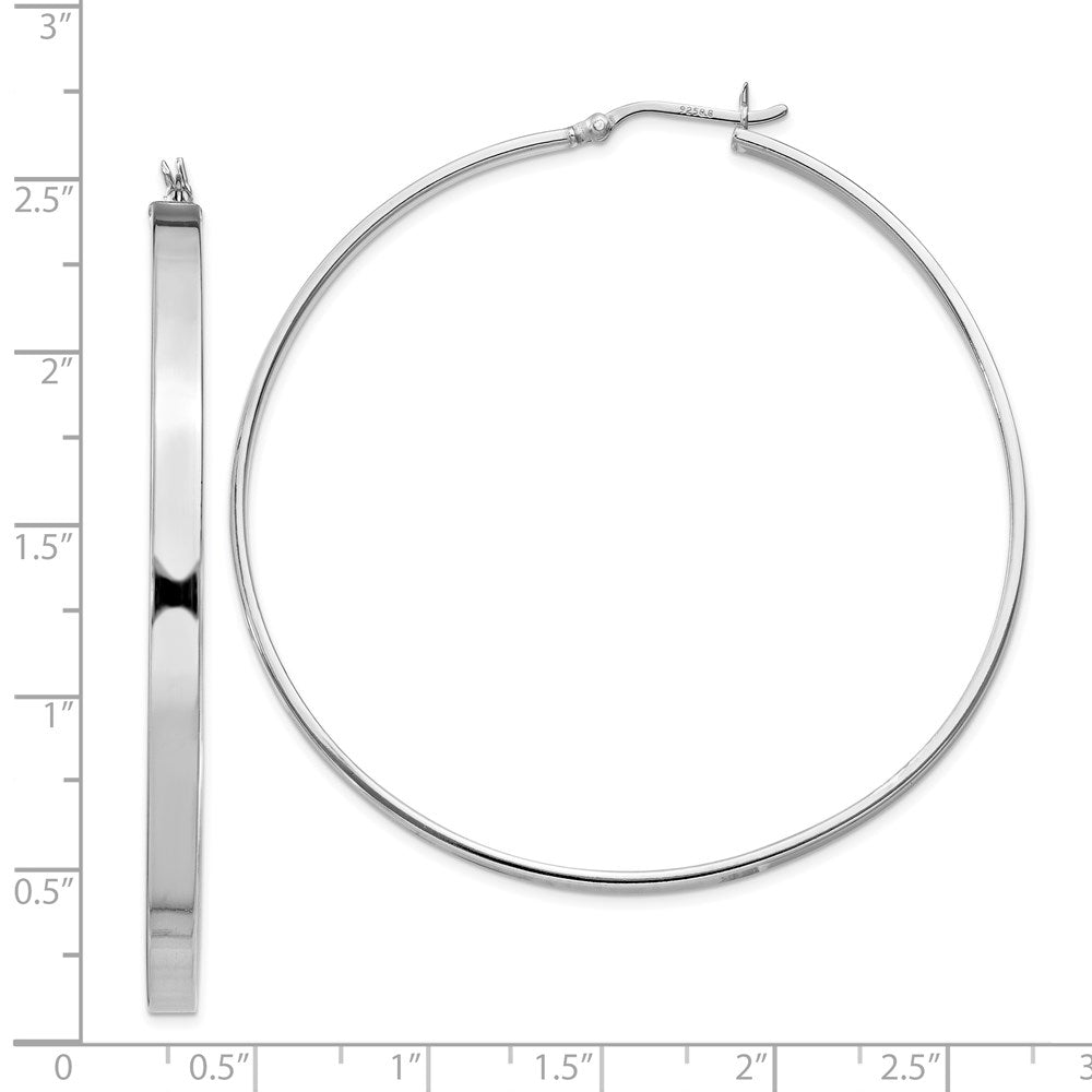 Sterling Silver Rhodium-plated 3.5x60mm Hoop Earrings