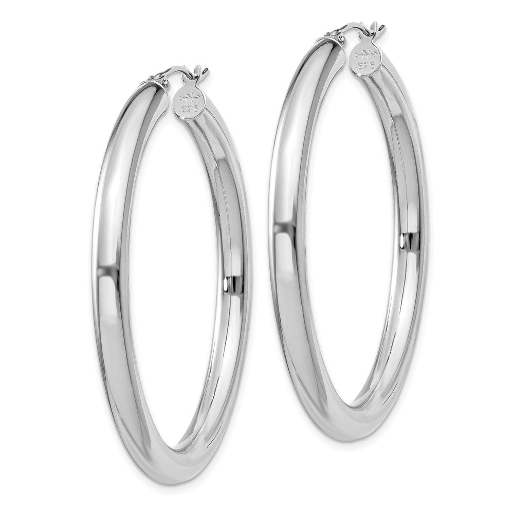 Sterling Silver Rhodium-plated 4mm Round Hoop Earrings