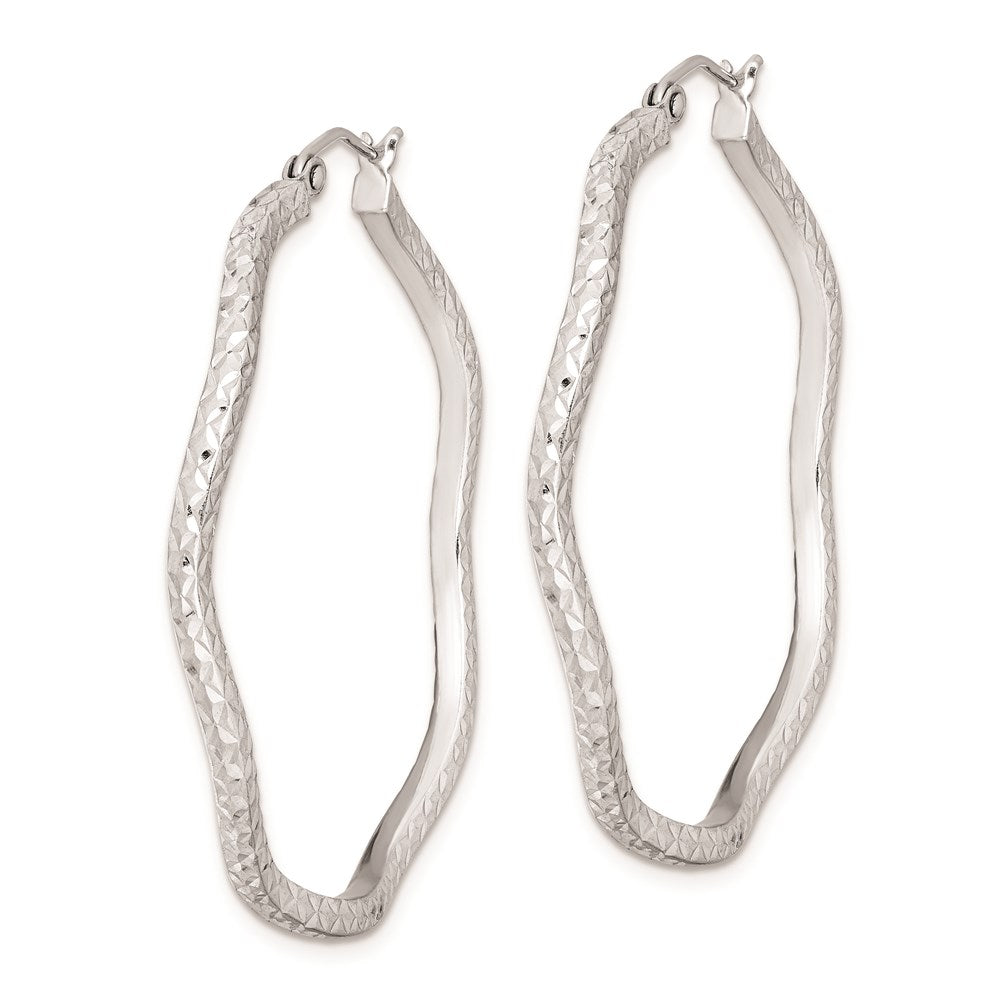 Sterling Silver Rhodium-plated Wavy D/C 1.75mm Round Hoop Earrings