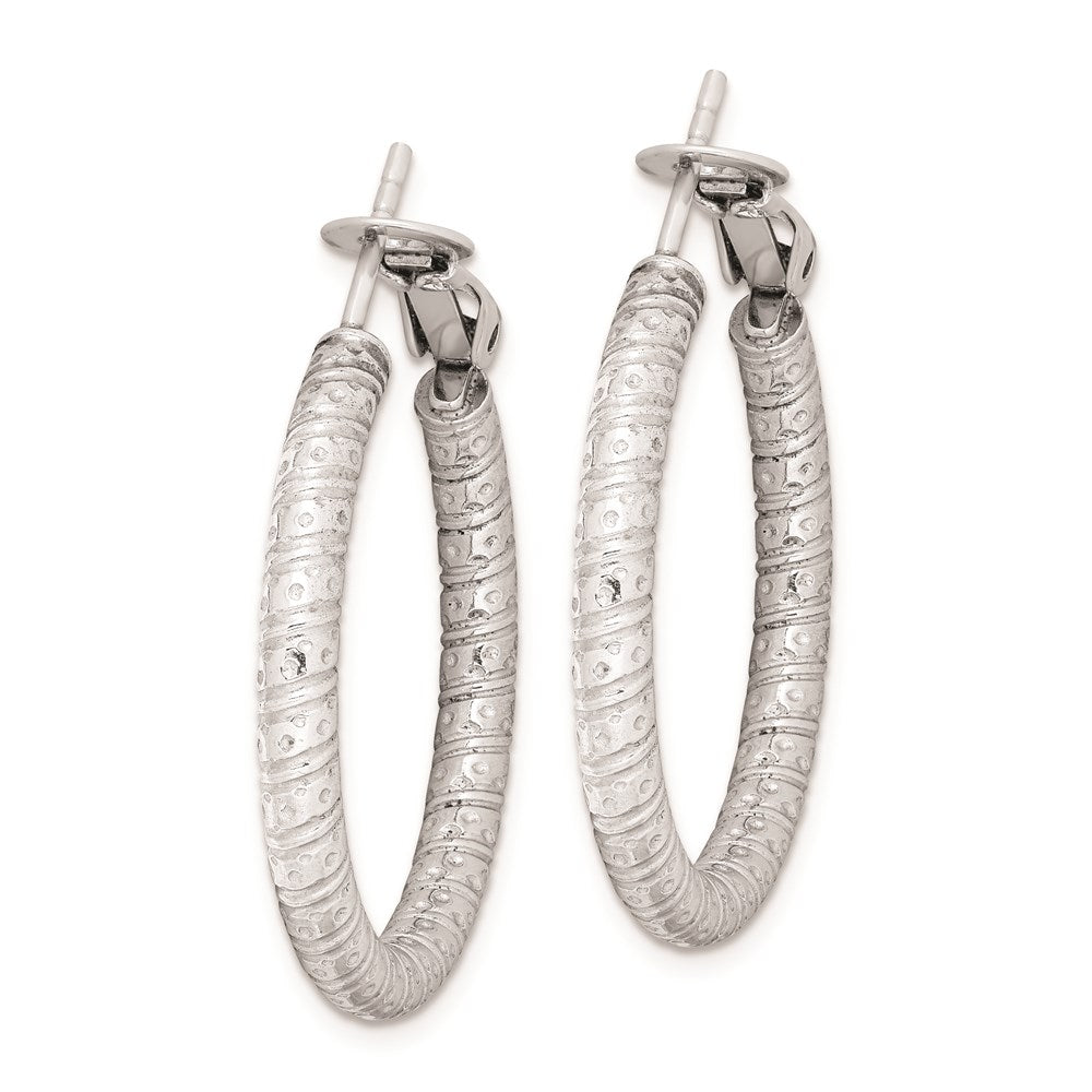 Sterling Silver Rhod-plated 3.25x30mm Omega Back Hoop Earrings