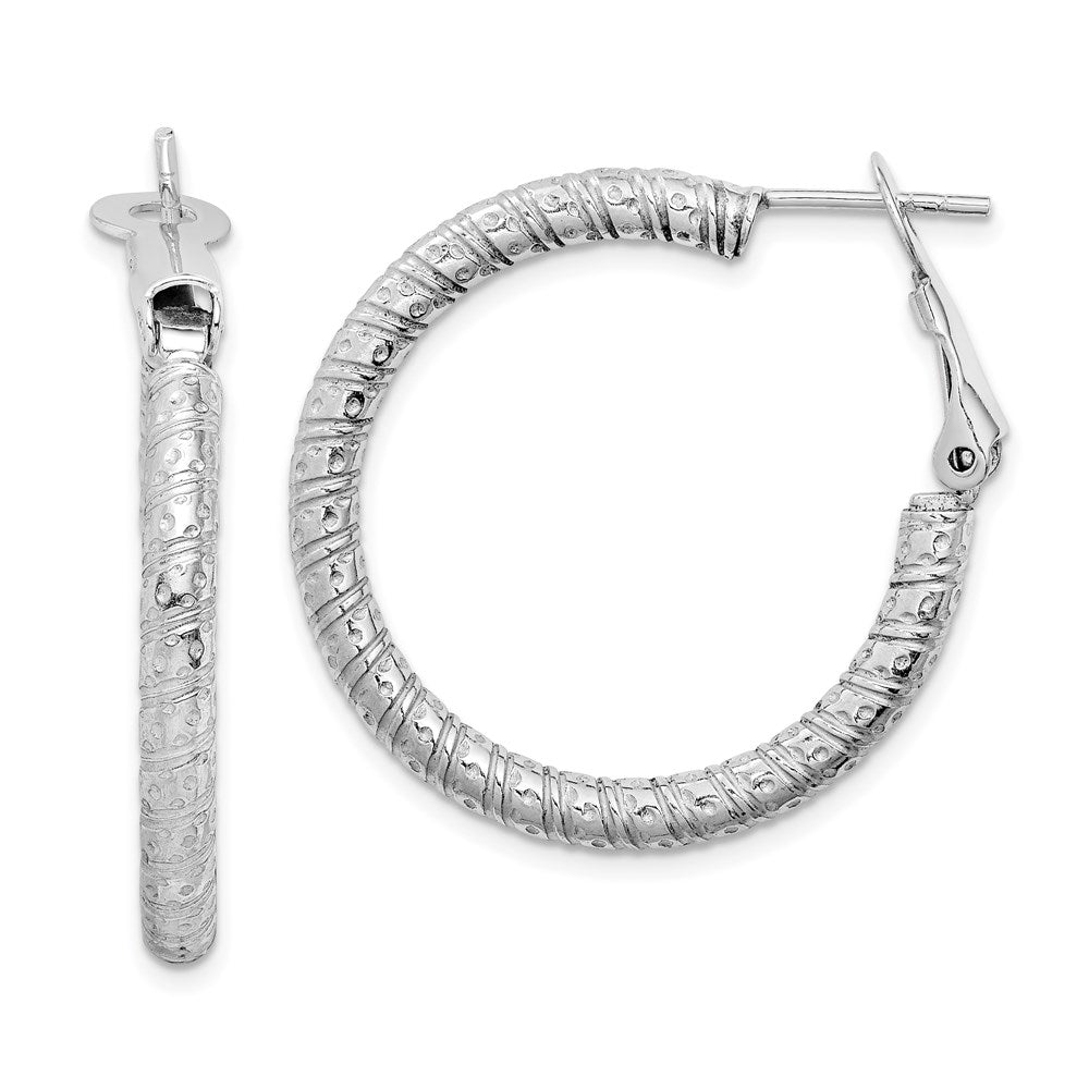 Sterling Silver Rhod-plated 3.25x30mm Omega Back Hoop Earrings