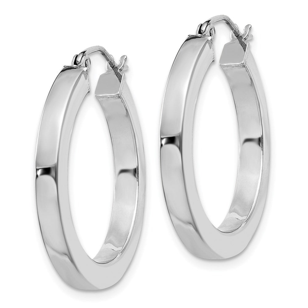 Sterling Silver Rhodium-plated 3x25mm Square Tube Hoop Earrings