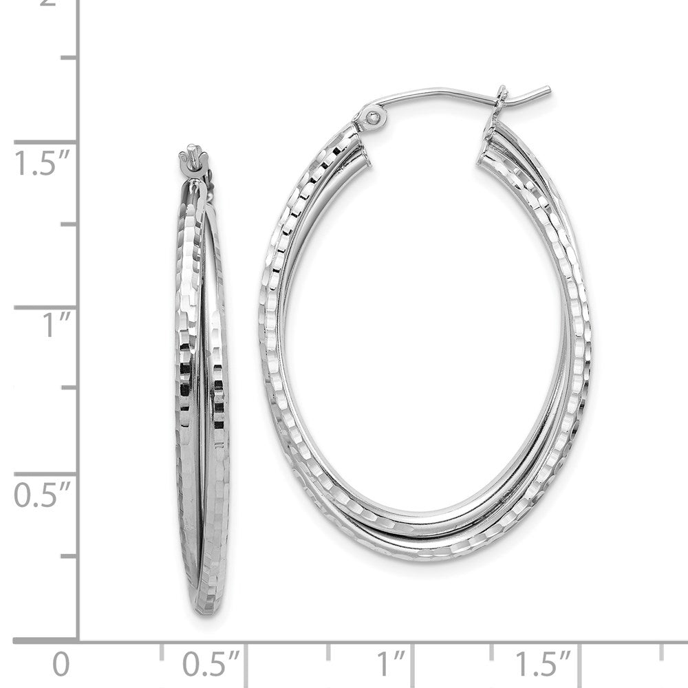 Sterling Silver Rhodium Plated Textured Double Oval Hoop Earrings