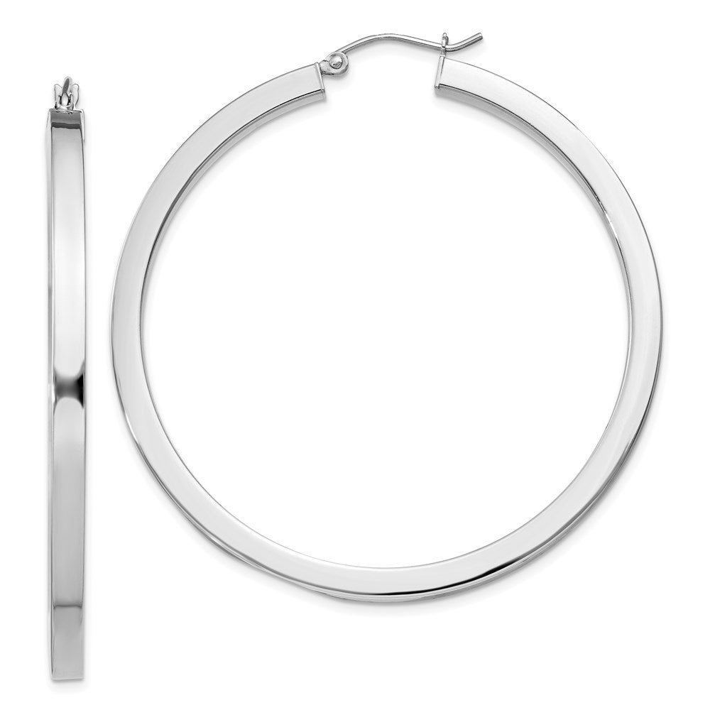 Sterling Silver Rhodium-plated 3x50mm Square Tube Hoop Earrings
