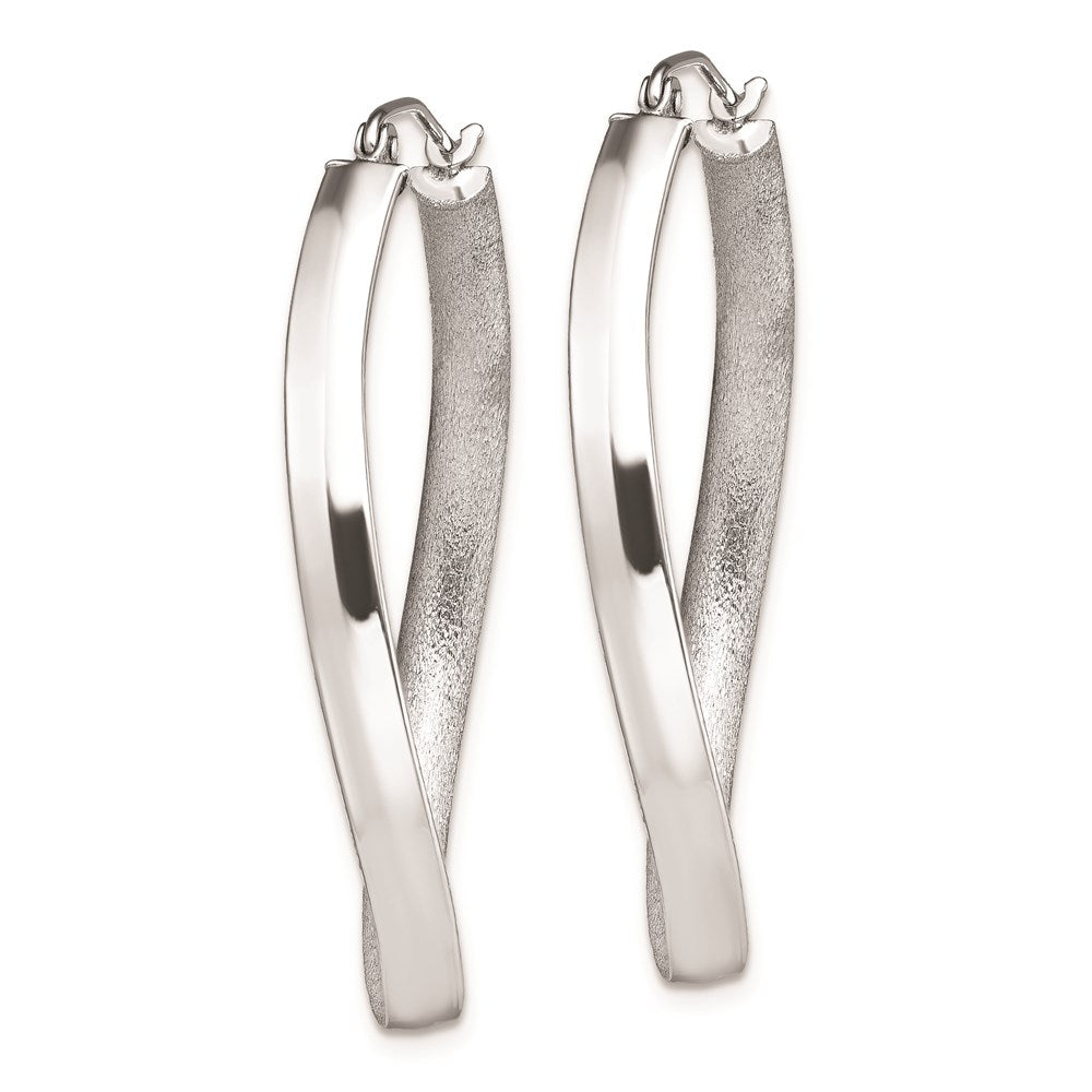 Sterling Silver RH-plated Polished/Satin Twisted Oval Hoop Earrings
