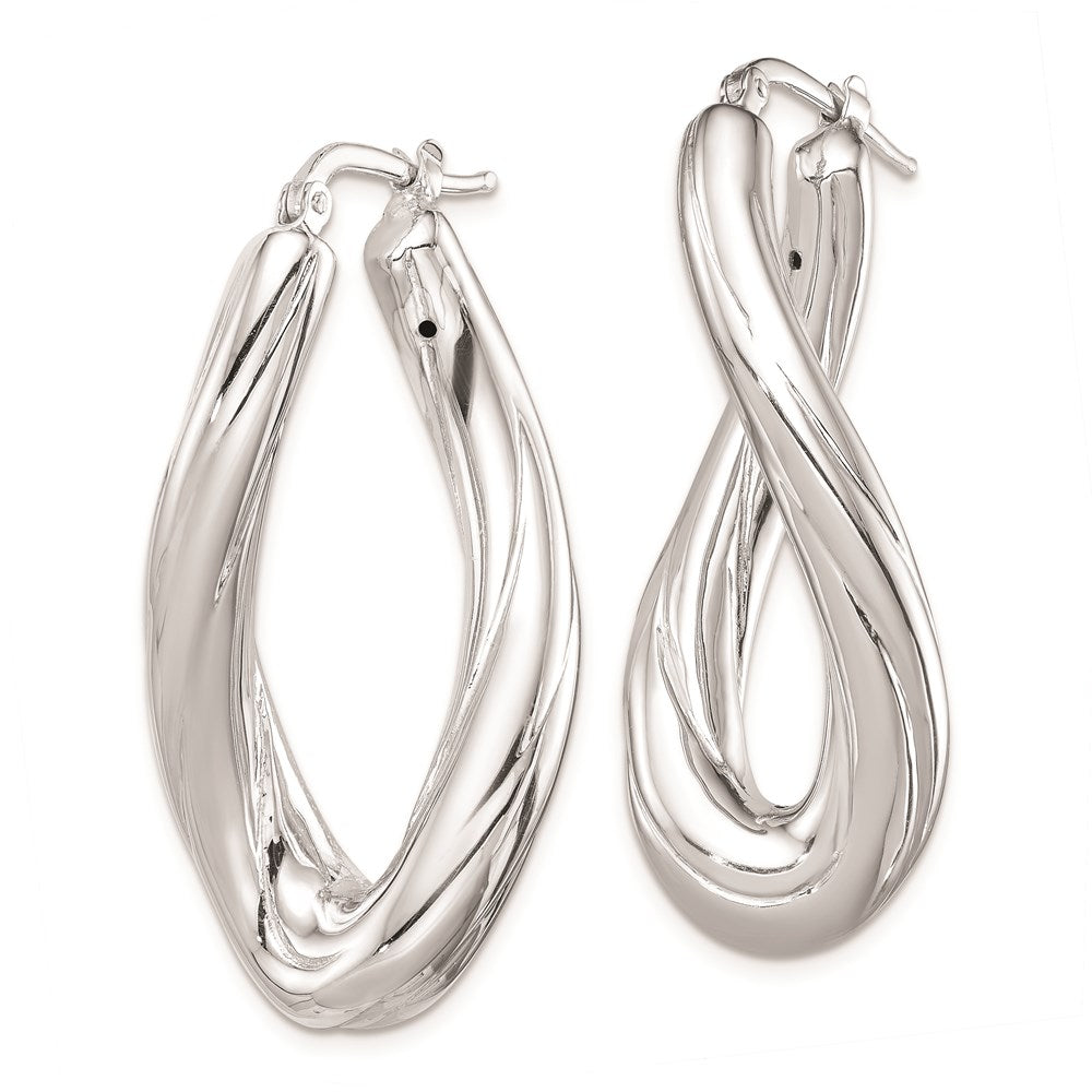 Sterling Silver Rhodium-plated Polished Twisted Oval Hoop Earrings