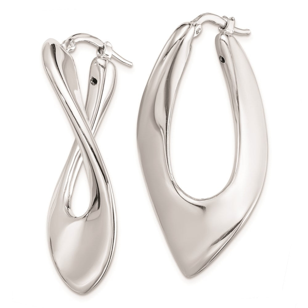 Sterling Silver RH-plated Polished Hollow Twisted Oval Hoop Earrings