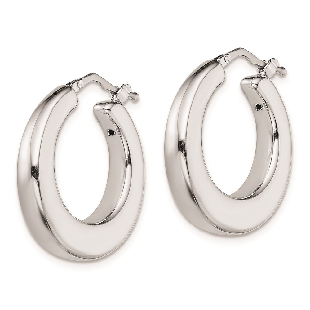 Sterling Silver RH-plated Polished Tapered Hollow Round Hoop Earrings