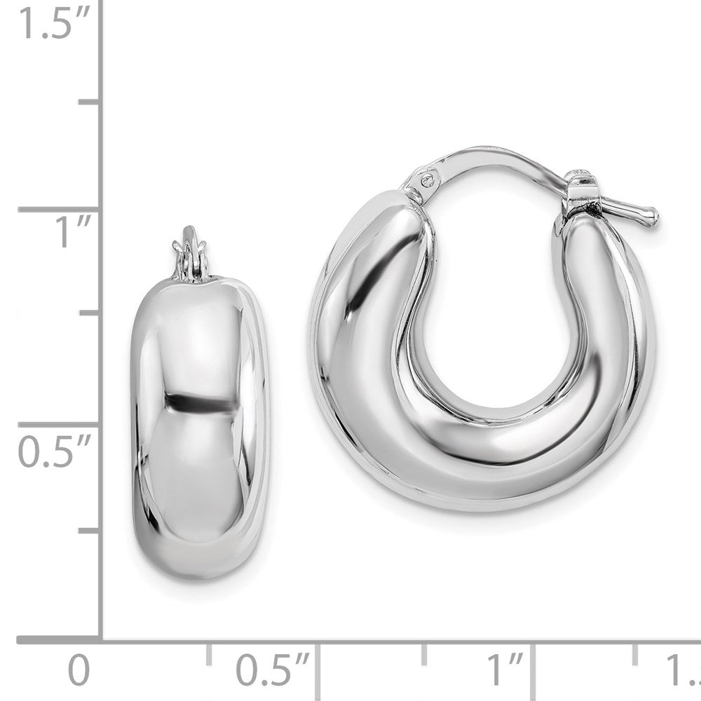 Sterling Silver RH-plated Polished Tapered Hollow Round Hoop Earrings