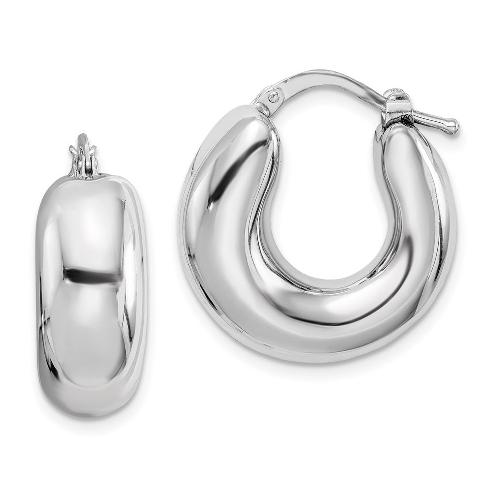 Sterling Silver RH-plated Polished Tapered Hollow Round Hoop Earrings