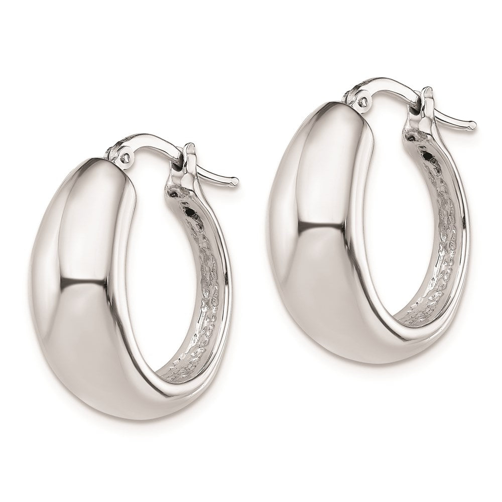 Sterling Silver RH-plated Polished Tapered Hollow Round Hoop Earrings