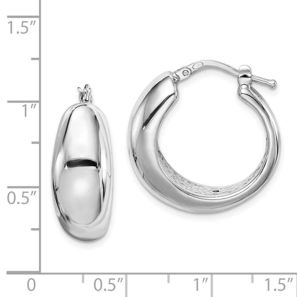 Sterling Silver RH-plated Polished Tapered Hollow Round Hoop Earrings