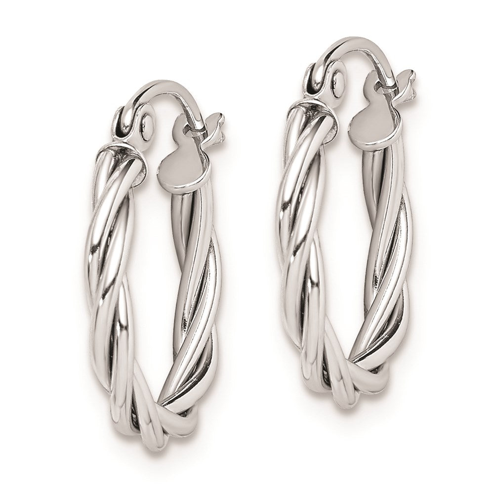 Sterling Silver Rhodium Plated 2mm Twisted Hoop Earrings