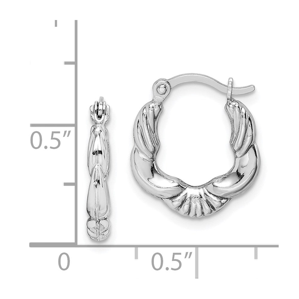 Sterling Silver Rhodium Plated Hollow Scalloped Hoop Earrings