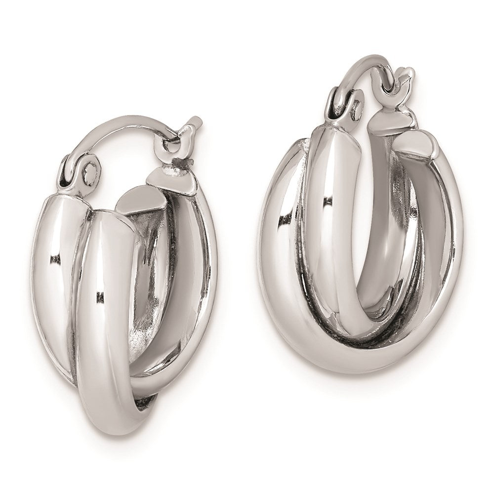 Sterling Silver Rhodium Plated Double Hoop Earrings