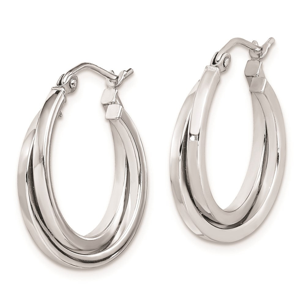 Sterling Silver Rhodium Plated Double Hoop Earrings