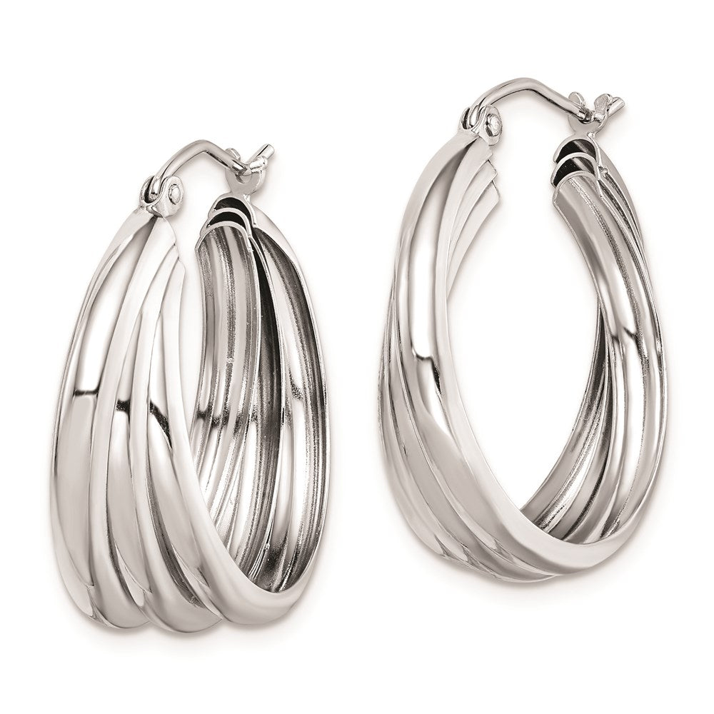Sterling Silver Rhodium-plated Triple Tube Round Hoop Earrings