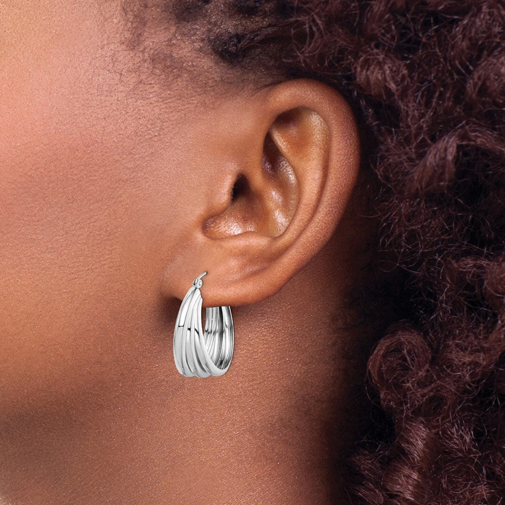 Sterling Silver Rhodium-plated Triple Tube Round Hoop Earrings