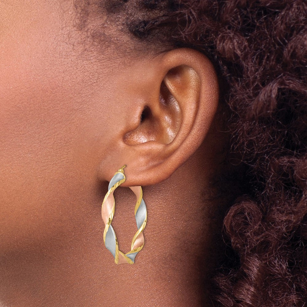 Sterling Silver RH-Plated Yellow/Rose Vermeil D/C 5mmTwisted Hoop Earrings
