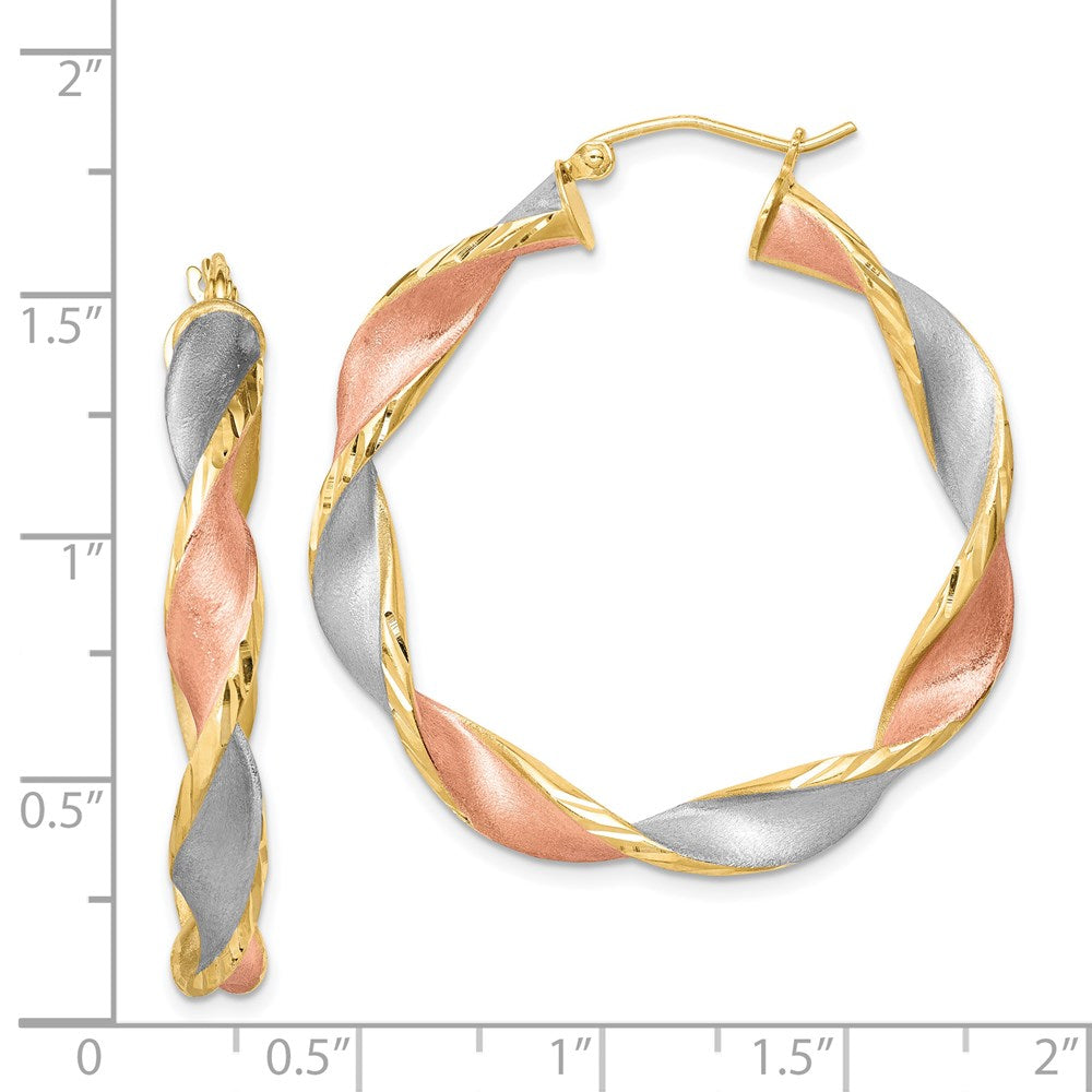 Sterling Silver RH-Plated Yellow/Rose Vermeil D/C 5mmTwisted Hoop Earrings