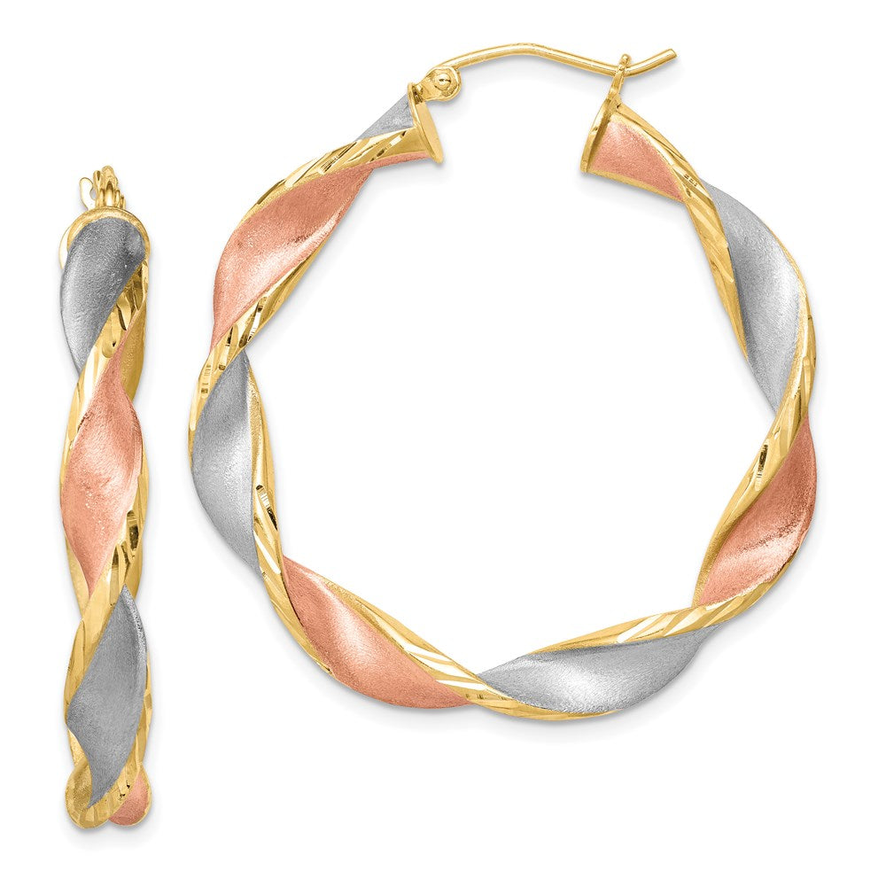 Sterling Silver RH-Plated Yellow/Rose Vermeil D/C 5mmTwisted Hoop Earrings