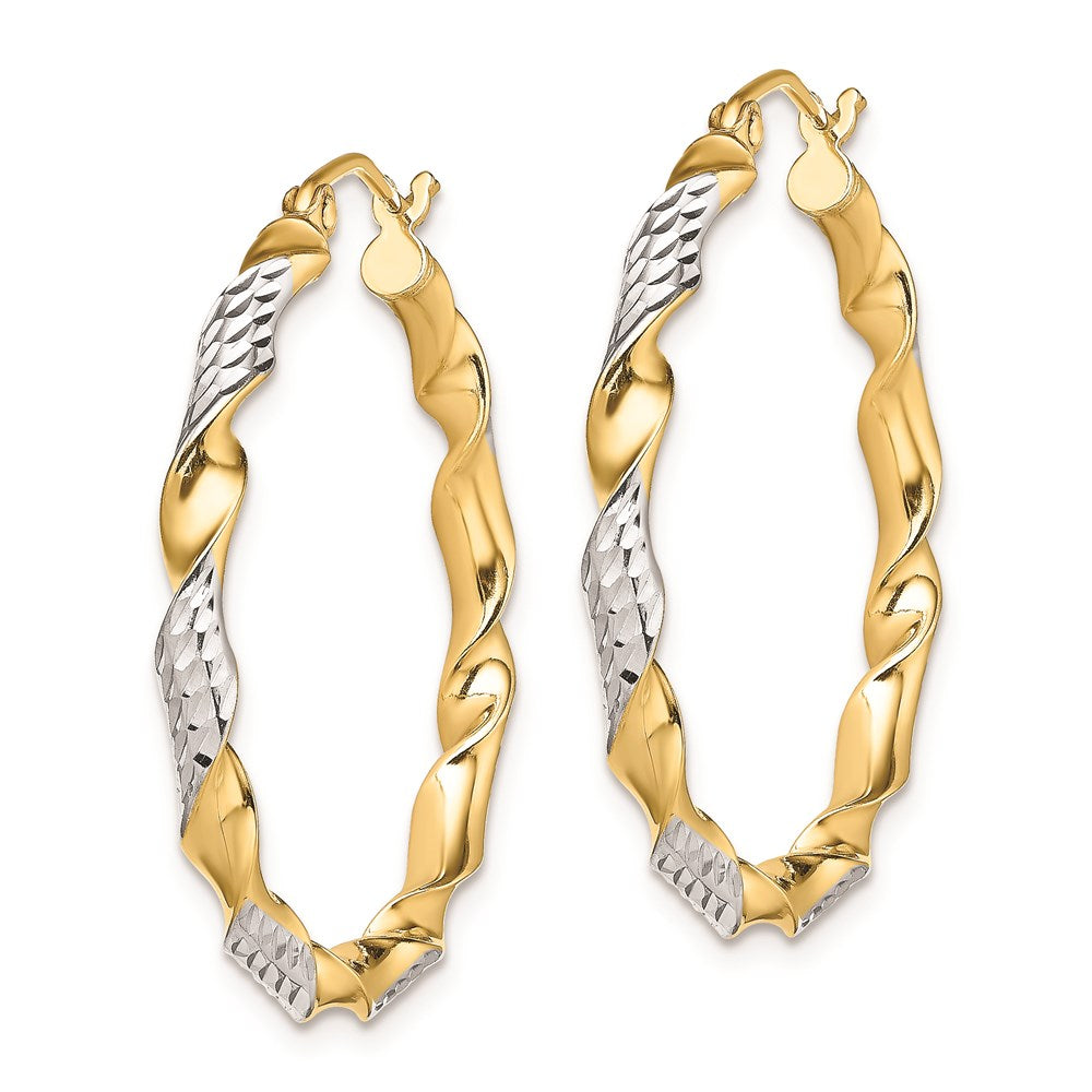 Sterling Silver RH-plated Vermeil Diamond-cut 3x30mm Twisted Hoop Earrings