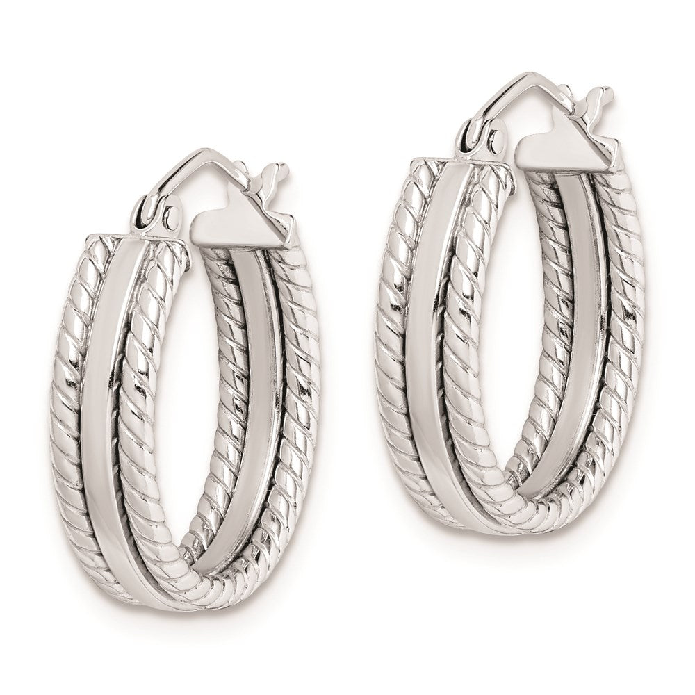 Sterling Silver Rhodium Plated 5mm Textured Hoop Earrings