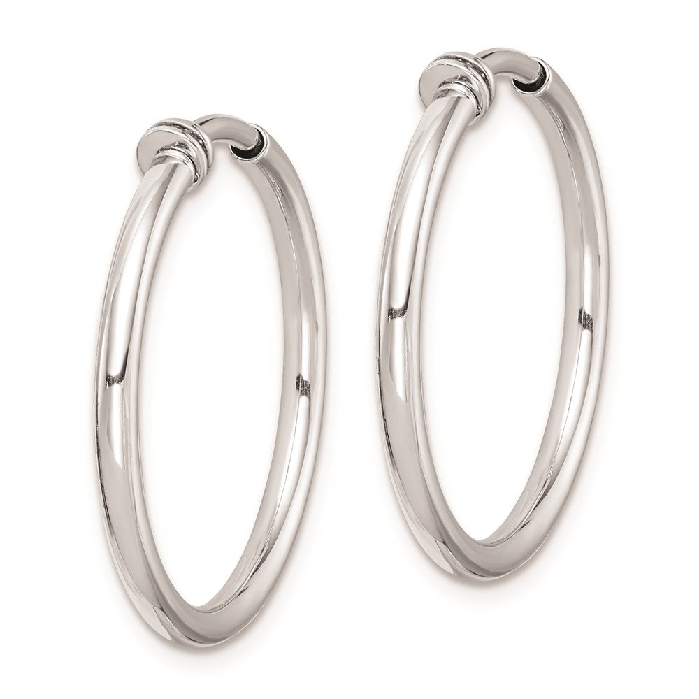 Sterling Silver RH-plated 2x24mm Non-Pierced Round Hoop Earrings