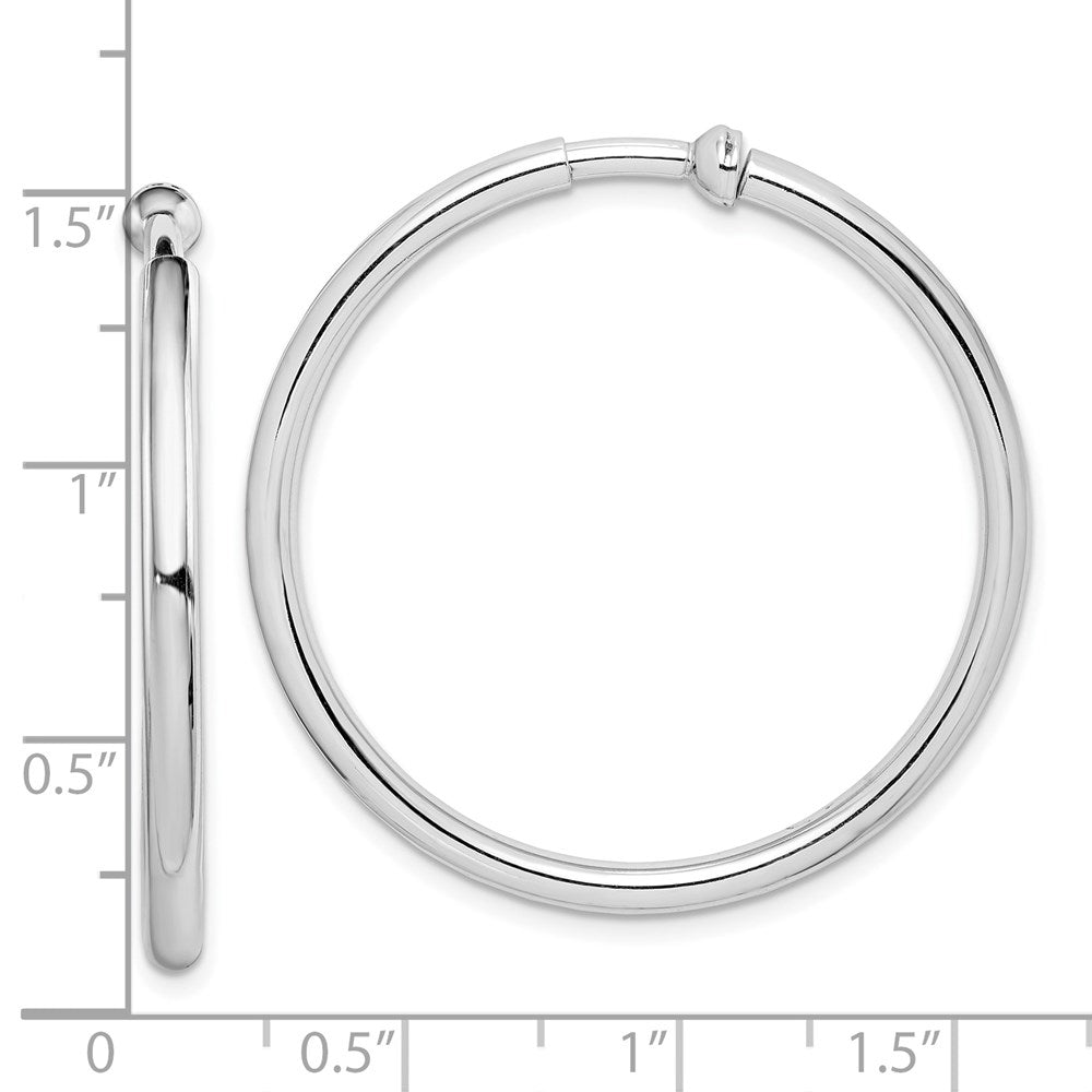 Sterling Silver RH-plated 2.5x37mm Non-Pierced Round Hoop Earrings
