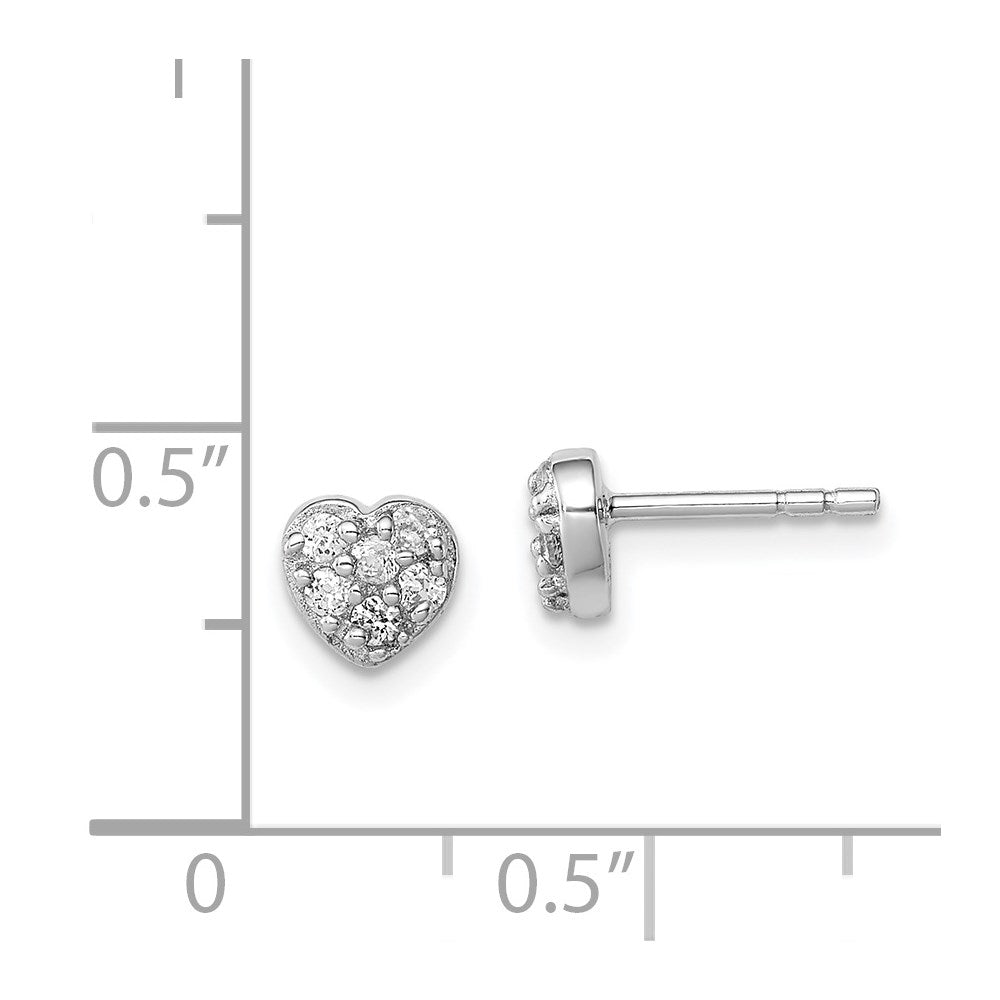 Sterling Silver Rhodium-plated CZ Heart Post Earrings