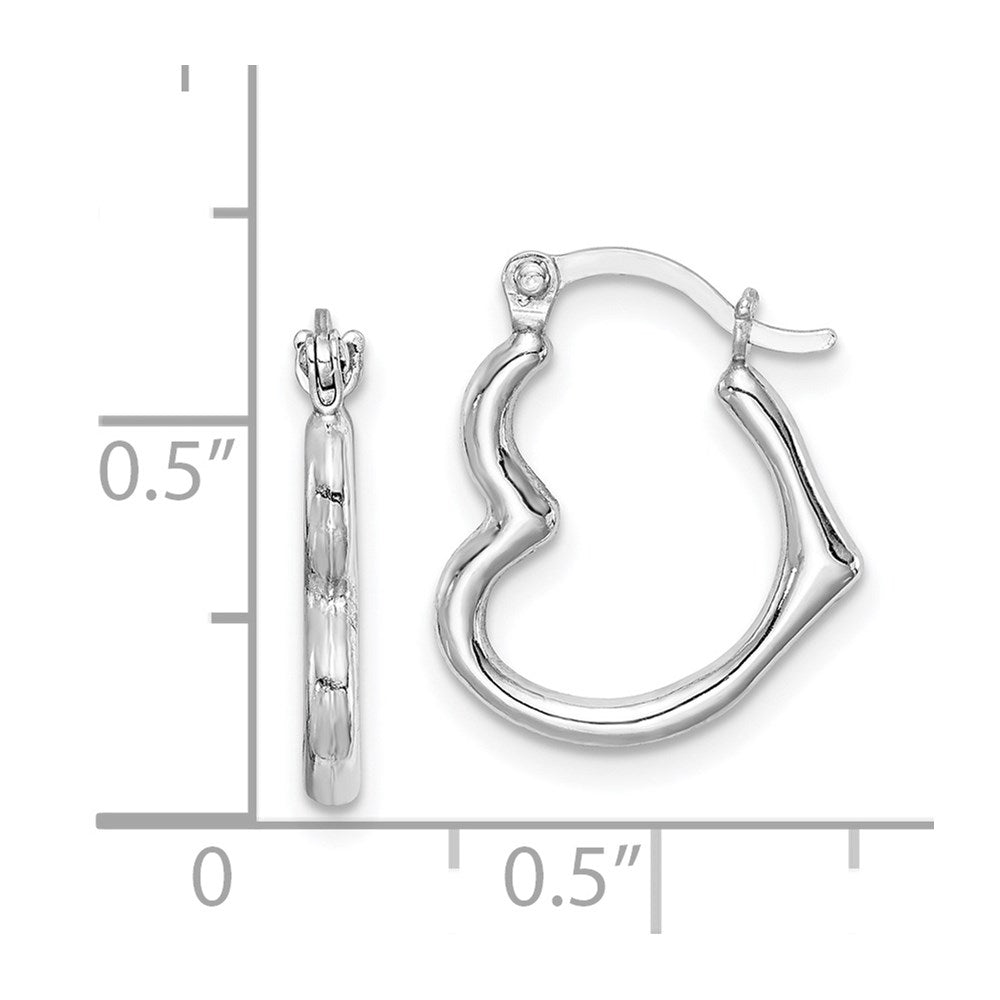 Sterling Silver Rhodium Plated Hollow Heart Hoop Earrings