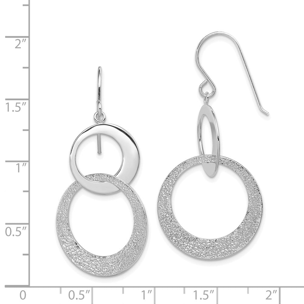 Sterling Silver RH-plated Polished & Textured Interlocking Circle Dangle Ea