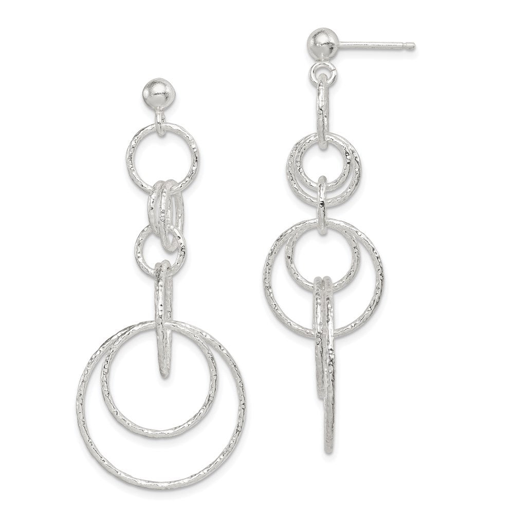 Sterling Silver Polished & Textured Circle Links Post Dangle Earrings