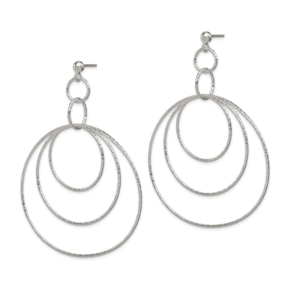 Sterling Silver Polished & Textured Large Circles Post Dangle Earrings