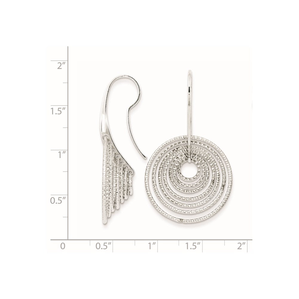 Sterling Silver Rhodium-plated D/C Concentric Circles Dangle Earrings