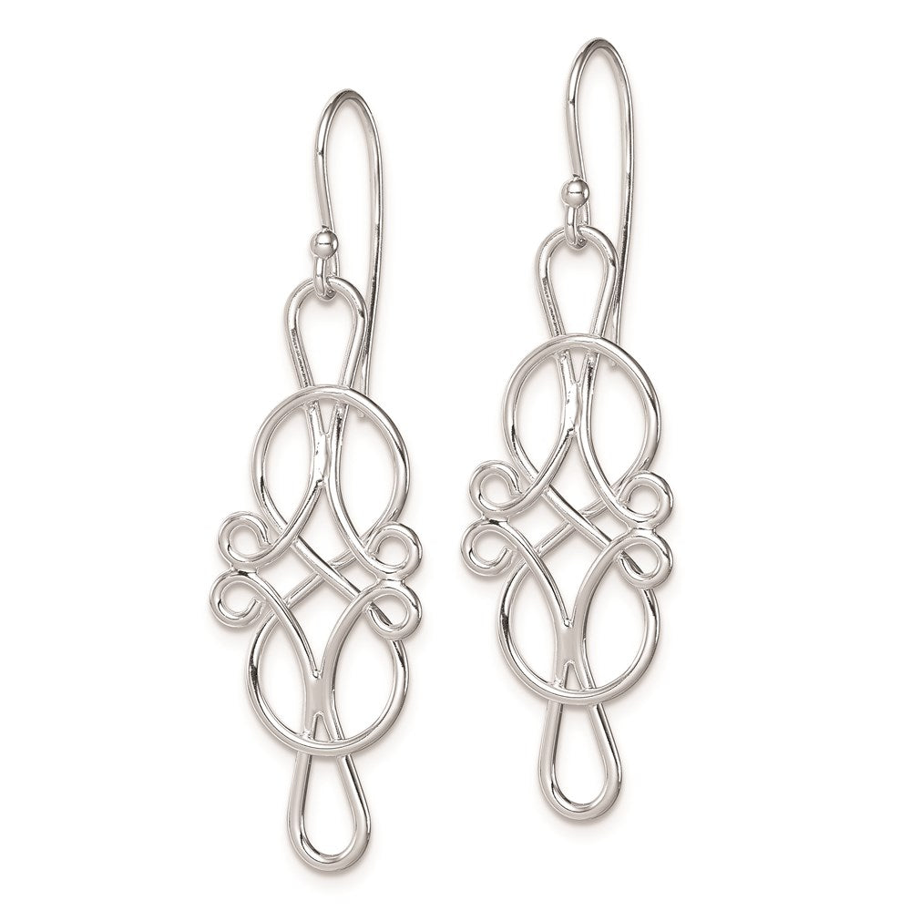 Sterling Silver Rhodium-plated Fancy Knot Design Dangle Earrings