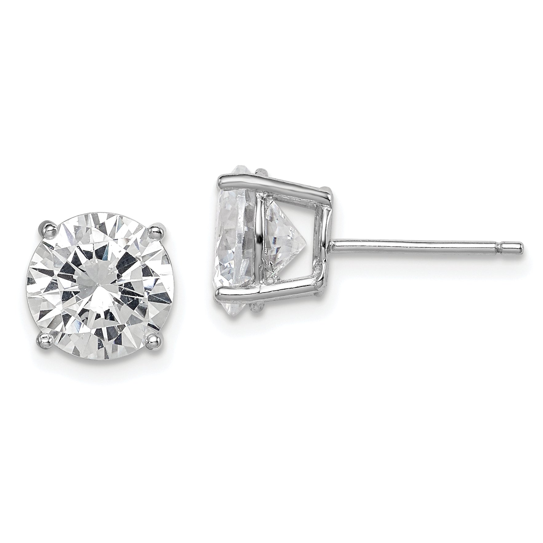 Sterling Silver Rhodium-Plated Round Cz 8Mm Post Earrings Qe9098