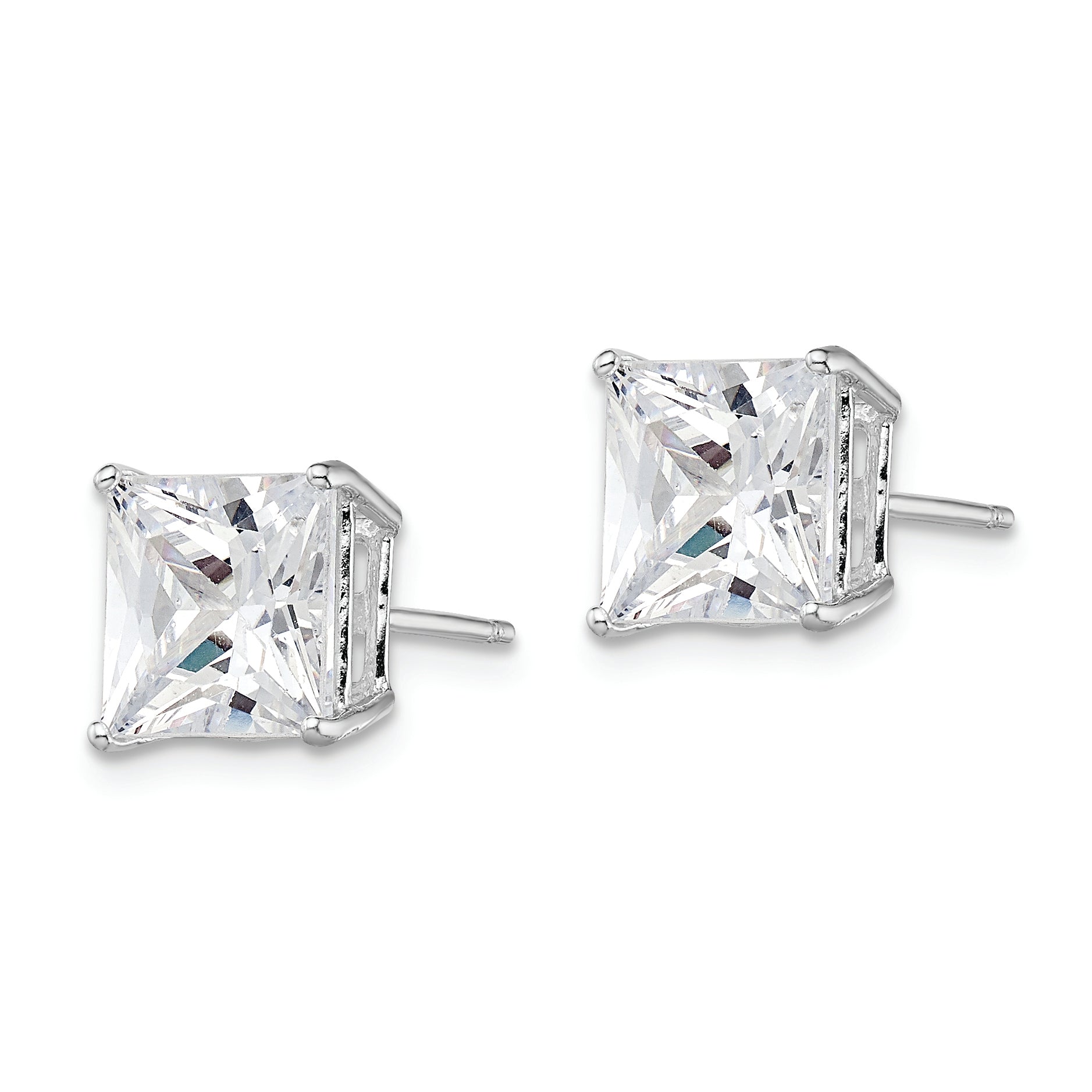 Sterling Silver Rhodium-plated Polished Square 8mm CZ Stud Earrings