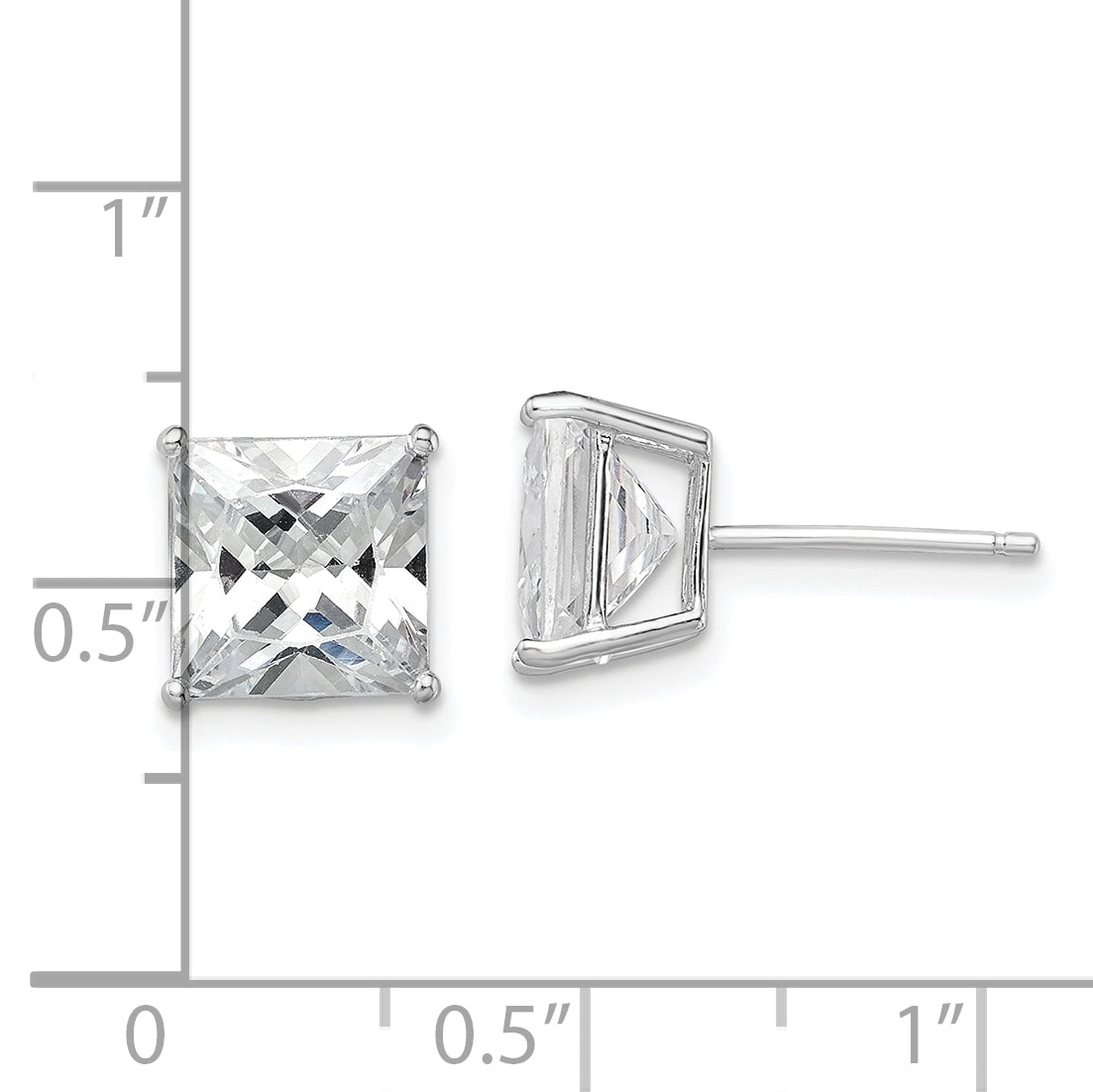 Sterling Silver Rhodium-plated Polished Square 8mm CZ Stud Earrings