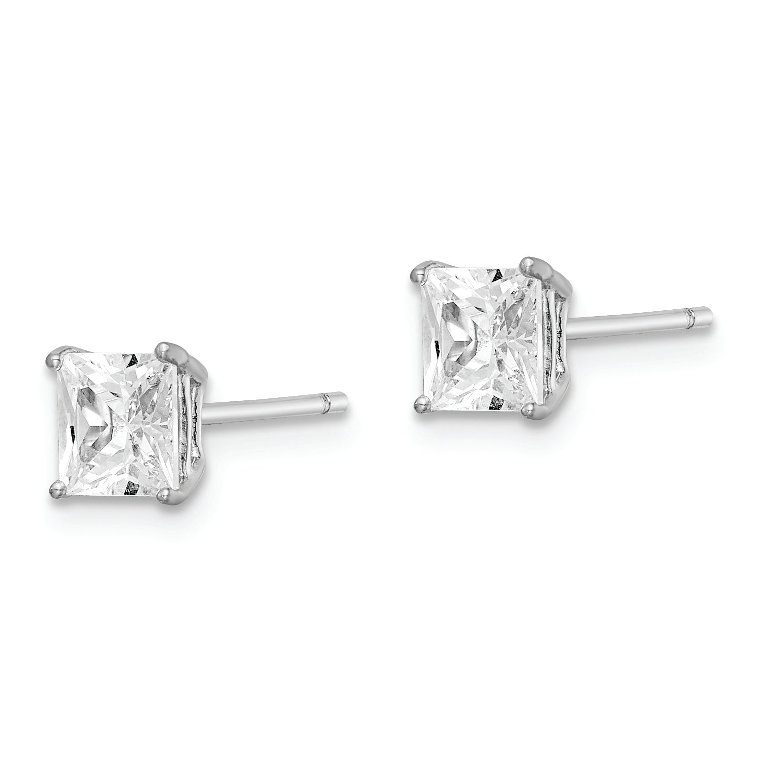 Sterling Silver Rhodium-plated Polished Square 5mm CZ Stud Earrings