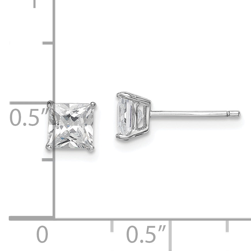 Sterling Silver Rhodium-plated Polished Square 5mm CZ Stud Earrings
