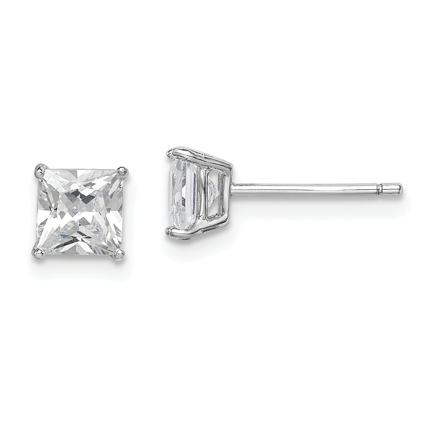 Sterling Silver Rhodium-plated Polished Square 5mm CZ Stud Earrings