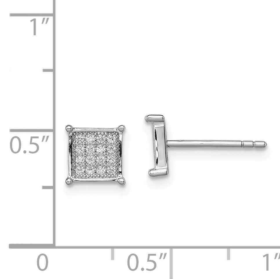 Sterling Silver Rhodium-plated Polished PavÇ CZ Square Post Earrings